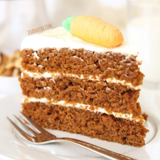 This 100% Whole Wheat Carrot Cake is incredibly moist, delicious and nobody will believe it's whole grain! From texanerin.com