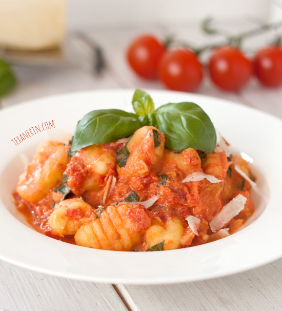 Gnocchi with Lighter Tomato Cream Sauce - this only takes a few minutes to put together but it tastes like it took hours! | texanerin.com