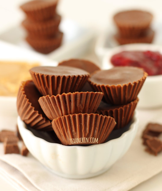 Peanut Butter and Jelly Peanut Butter Cups – made healthier! Can be made dairy-free and vegan | texanerin.com