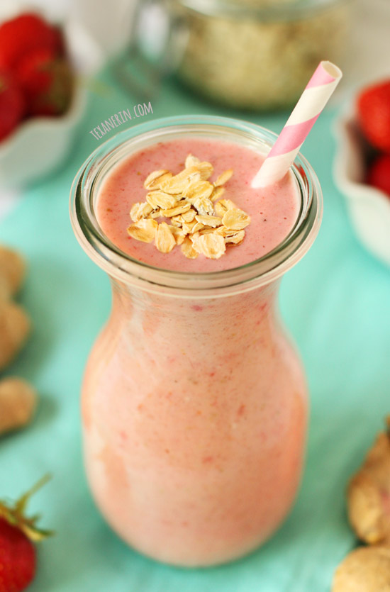 Strawberry Ginger Banana Smoothie – great as an anti-nausea smoothie!