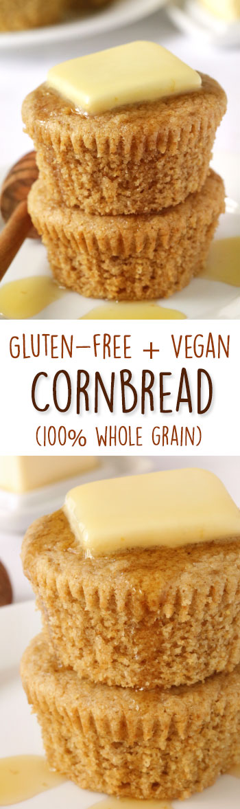 The best gluten-free and vegan cornbread muffins! Can also be made as bread and is 100% whole grain and dairy-free.