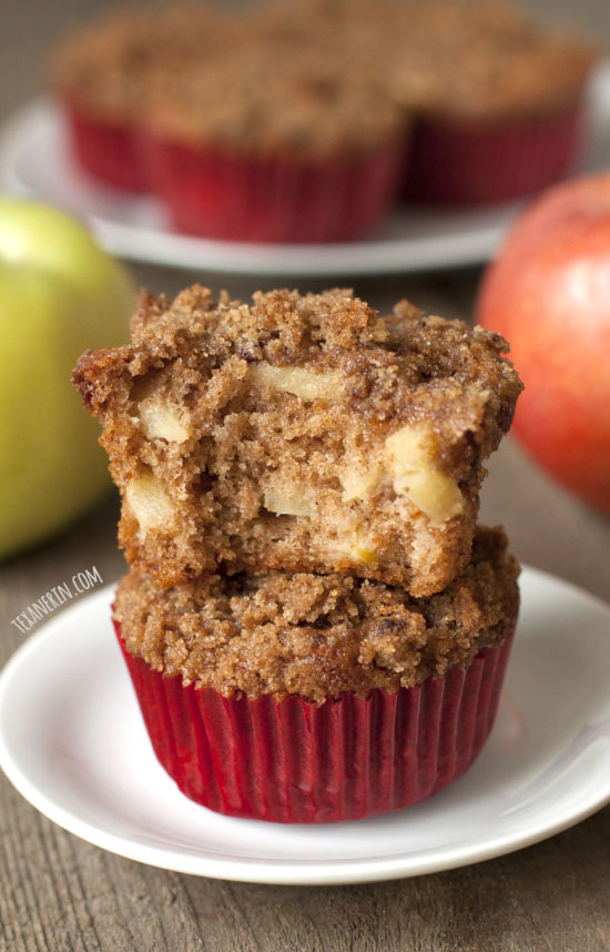 100% Whole Grain Cinnamon Apple Muffins - super moist and flavorful!
