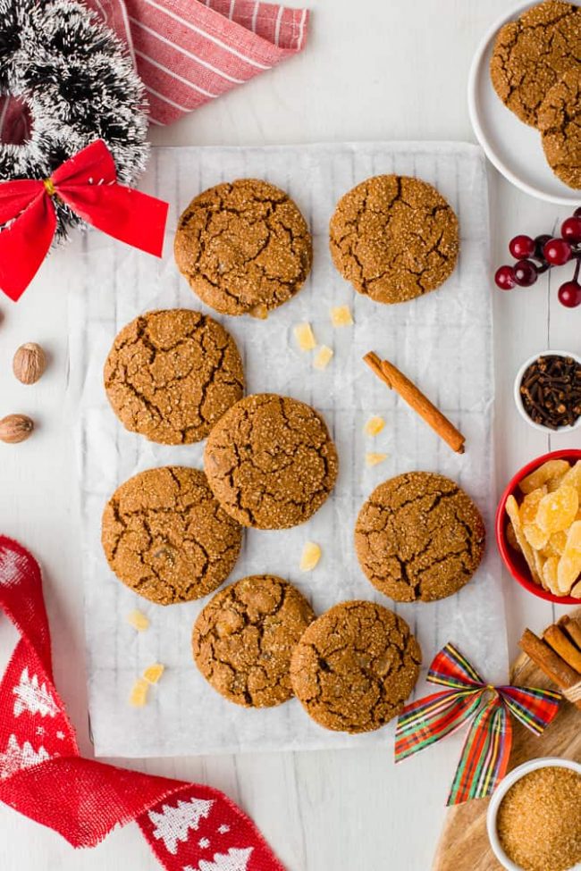 These awesome chewy gingerbread cookies are 100% whole grain (but can also be made with all-purpose flour) and have a vegan option. Seriously the best ginger cookies ever!