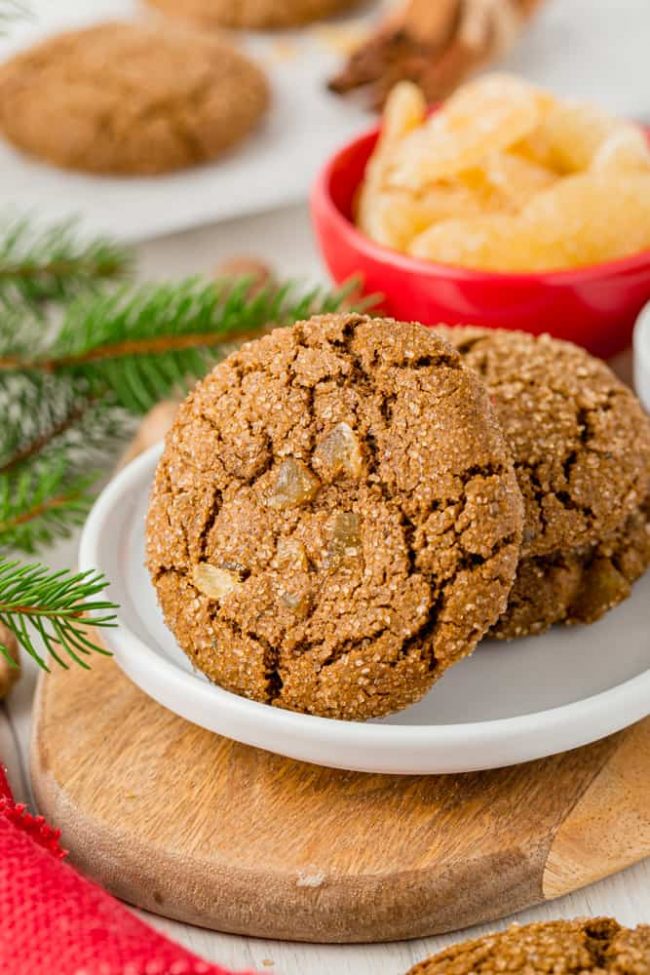 These amazing chewy gingerbread cookies are 100% whole grain (but can also be made with all-purpose flour) and have a vegan option. Seriously the best ginger cookies ever!