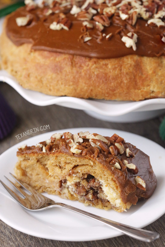 King Cake with Pecan Praline Filling and Frosting {with a 100% whole grain option}