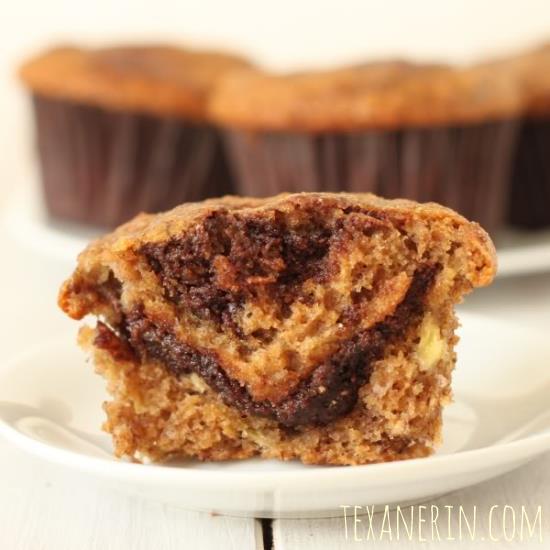 100% Whole Grain Nutella Swirl Banana Muffins made healthier!