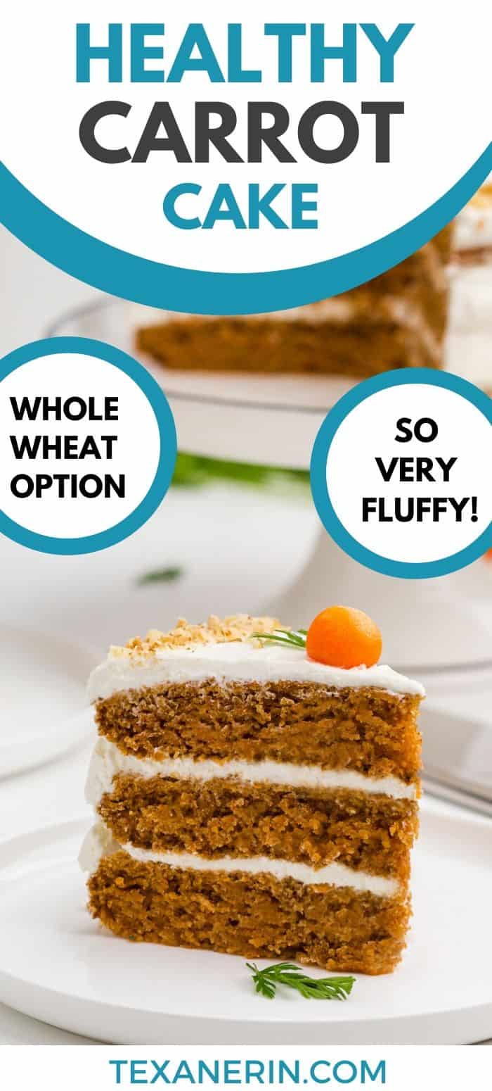This Healthy Carrot Cake is incredibly moist and nobody will believe it's whole grain! With a delicious, less sugary cream cheese frosting. Can also be made with all-purpose flour.