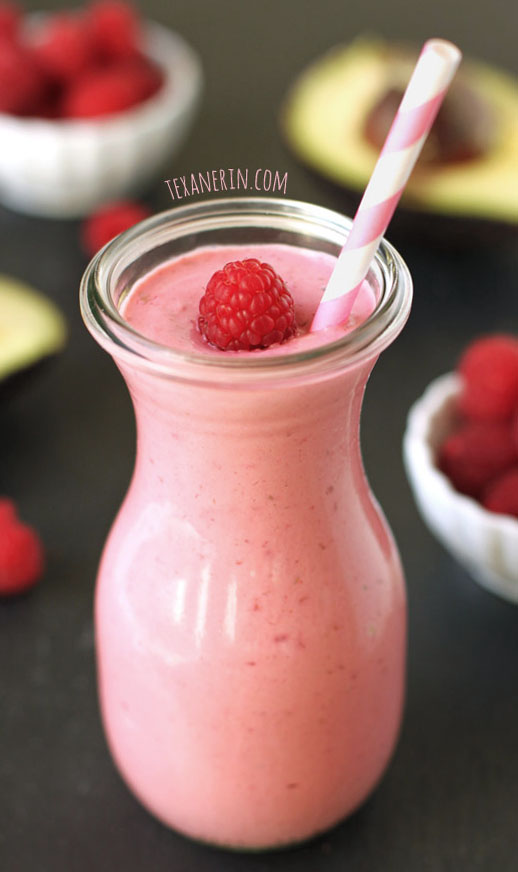 Raspberry Banana Avocado Smoothie – super healthy, tasty and without any added sweetener! From texanerin.com