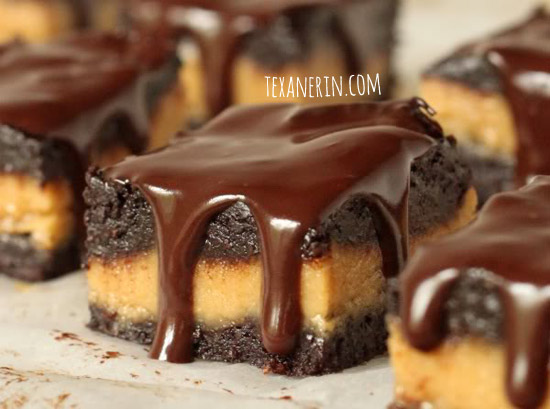 Peanut Butter Cup Filling Filled Chocolate Brownies – 100% whole grain and super gooey! | texanerin.com