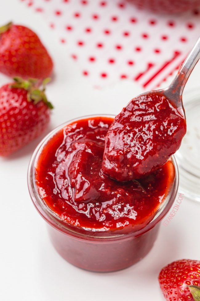 Wondering how to make strawberry jam? All you need to do is boil a few ingredients you probably already have! This simple, pectin-free and lower in sugar homemade strawberry jam can also be sweetened naturally and is paleo and vegan. With a how-to recipe video.