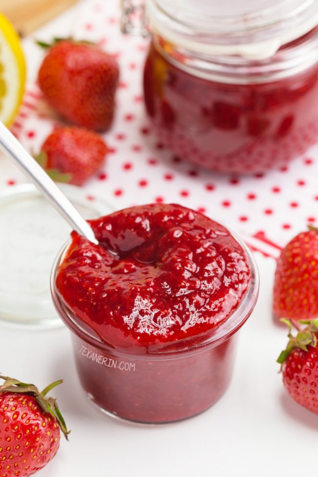 Wondering how to make strawberry jam? All you need to do is boil a few ingredients you probably already have! This super simple, pectin-free and lower in sugar homemade strawberry jam can also be sweetened naturally and is paleo and vegan. With a how-to recipe video.