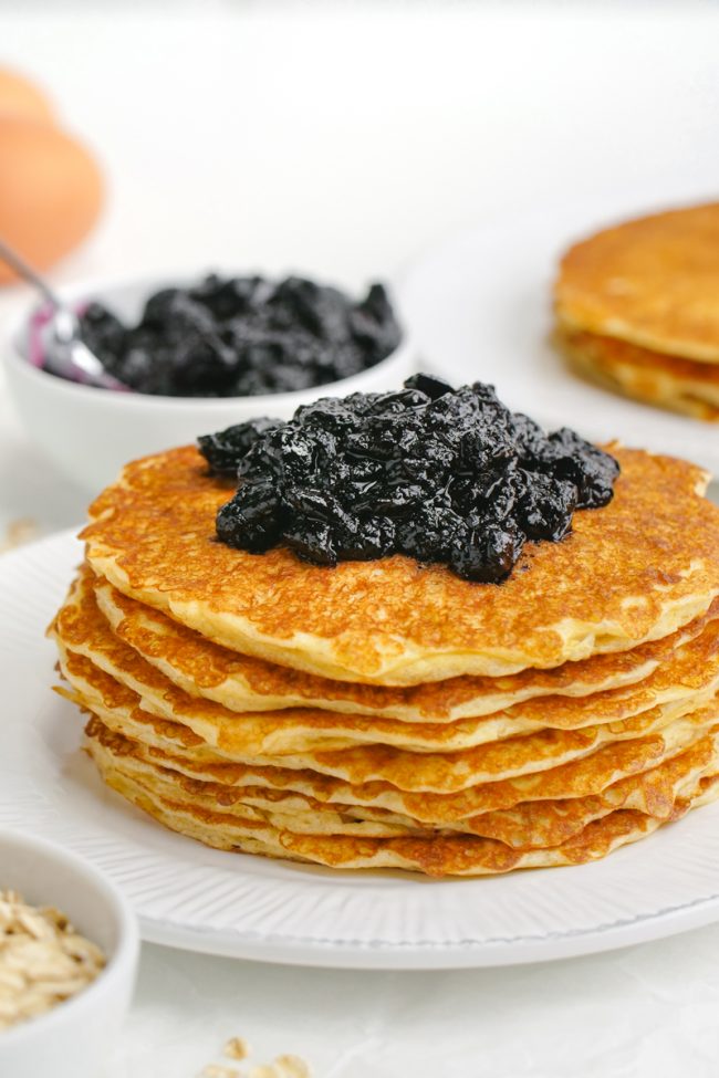 These delicious and easy protein pancakes get a nutritional boost from cottage cheese and Greek yogurt! The recipe makes enough for just two people but you can easily double or even quadruple the recipe. Can be made gluten-free or whole grain.