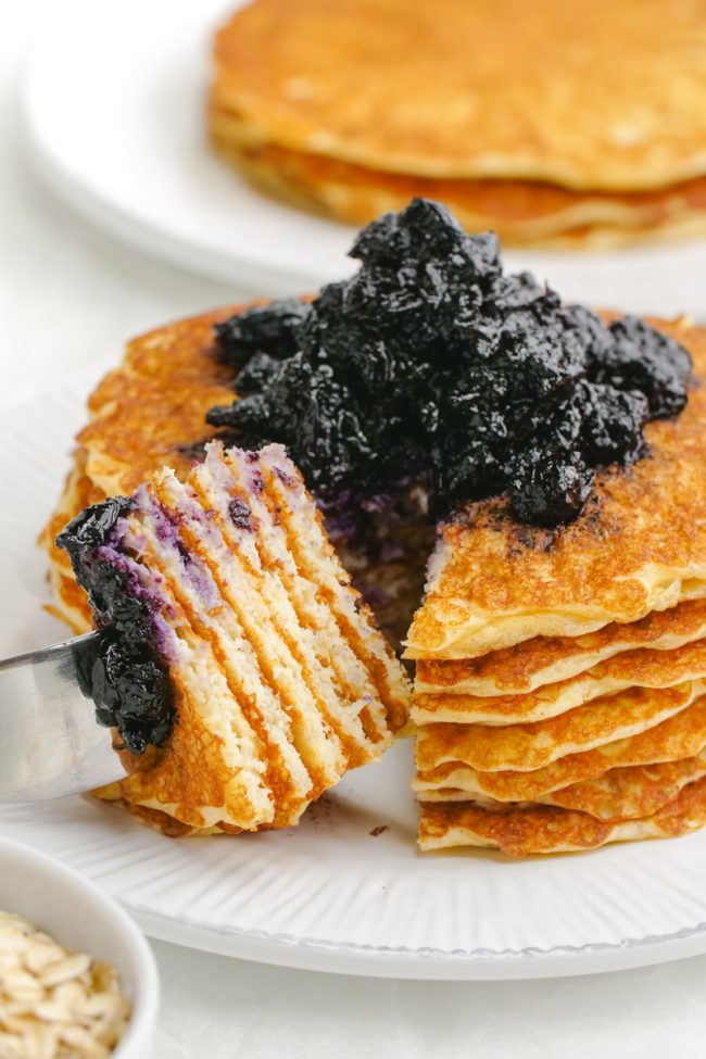 These easy and delicious protein pancakes get a nutritional boost from cottage cheese and Greek yogurt! The recipe makes enough for just two people but you can easily double or even quadruple the recipe. Can be made gluten-free or whole grain.