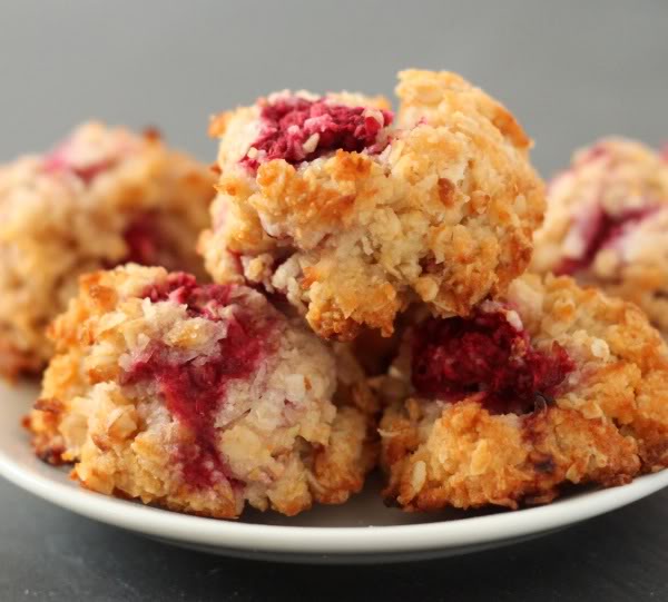 100% Whole Grain Raspberry Coconut Oat Macaroons (gluten-free, vegan options)