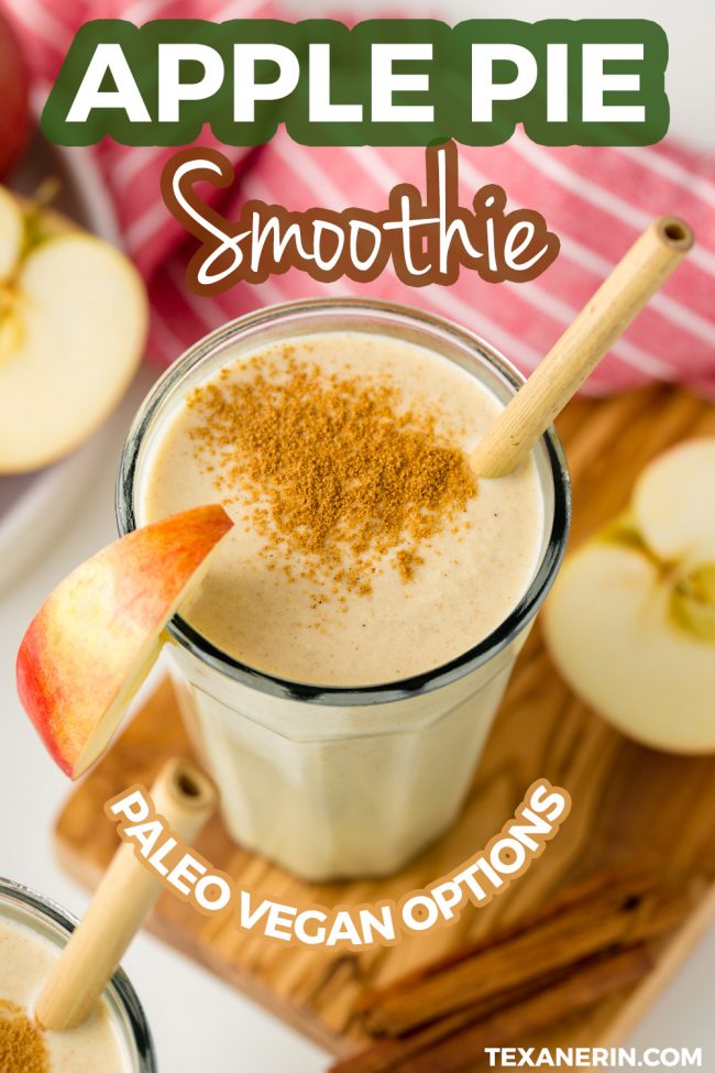 This apple smoothie is thick, creamy and so delicious. Think of it as a fuss-free, less sugary and more healthy version of apple pie. With vegan and paleo options.