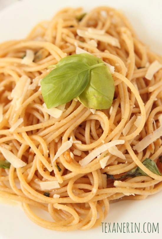 This Lemon Garlic Spaghetti is the perfect busy weekday meal! Can be made whole wheat or gluten-free.