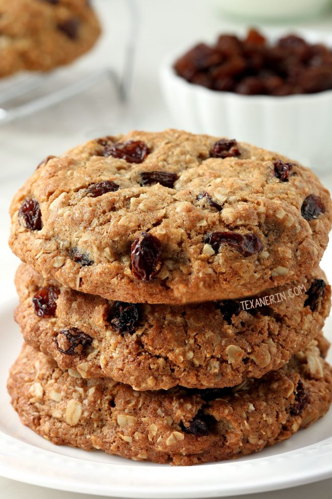 100% Whole Grain Soft and Chewy Oatmeal Raisin Cookies. With a dairy-free option and can also be made with all-purpose flour.