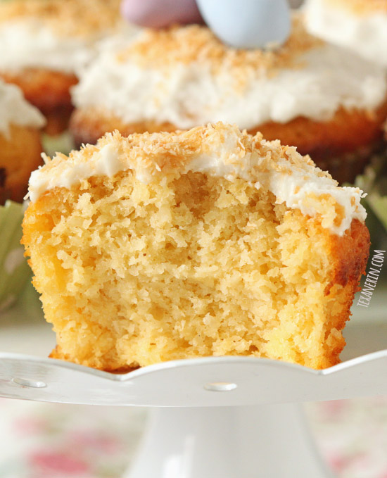 These coconut cupcakes are made with coconut and almond flour and have an amazing texture! And as a bonus, they're gluten-free, grain-free and dairy-free