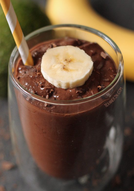 This healthy chocolate avocado smoothie is super quick, simple and ultra creamy! Doesn't taste a bit like avocados and can also be made as pudding {naturally gluten-free, paleo, with vegan + dairy-free options – please click through to the recipe to see the dietary-friendly options}