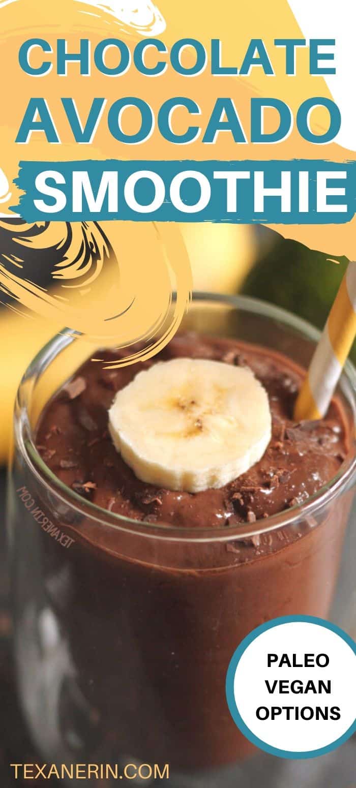 This healthy chocolate avocado smoothie is super quick, simple and ultra creamy! Doesn't taste a bit like avocados and can also be made as pudding {naturally gluten-free and with paleo, dairy-free + vegan options.