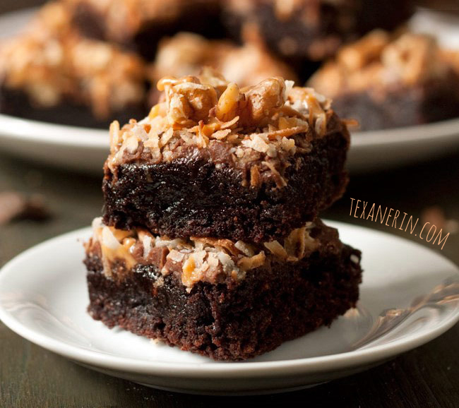 German Chocolate Inspired Brownies made healthier. They also happen to be dairy-free and amazingly gooey! | texanerin.com