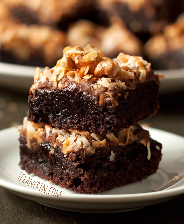 German Chocolate Inspired Brownies - you'd never know that these super gooey brownies are made healthier! Also happen to be dairy-free | texanerin.com