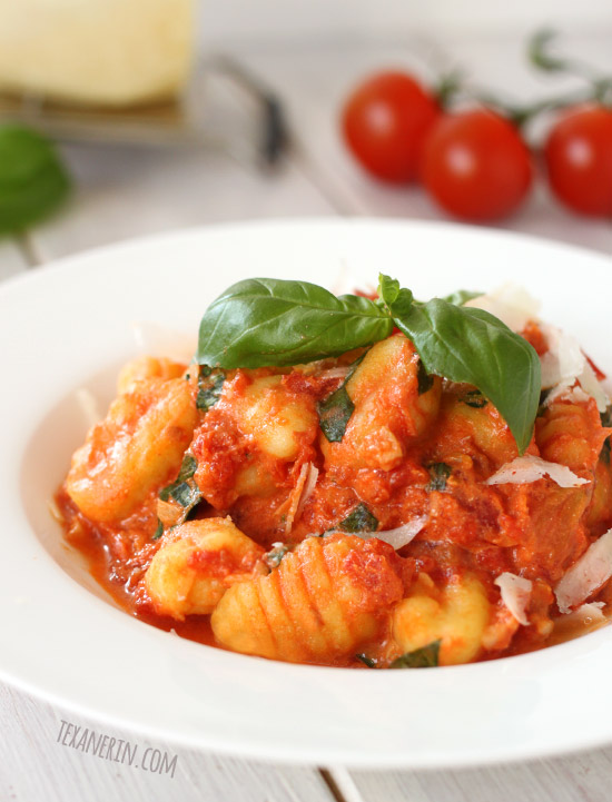 Gnocchi with Lighter Tomato Cream Sauce - this only takes a few minutes to put together but it tastes like it took hours! With a gluten-free option.