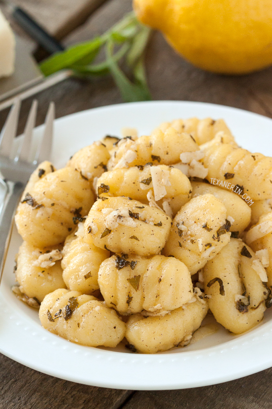 This 5 ingredient browned butter and sage lemon gnocchi couldn't be any easier! A perfect side or main dish. Can be made whole grain or gluten-free.