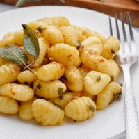 Sage Butter Gnocchi on plate with sage on top