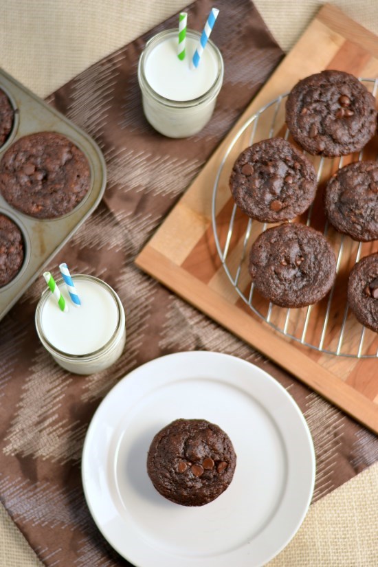 100% Whole Wheat Double Chocolate Chip Muffins | texanerin.com