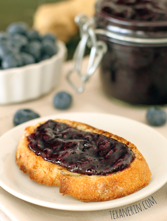 Blueberry Ginger Jam - honey sweetened, pectin free and only takes a few minutes to put together! | texanerin.com