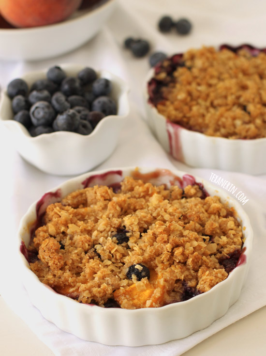 Blueberry Peach Crumble –  uses oats and ground up oats, meaning it's coincidentally gluten-free and 100% whole grain!