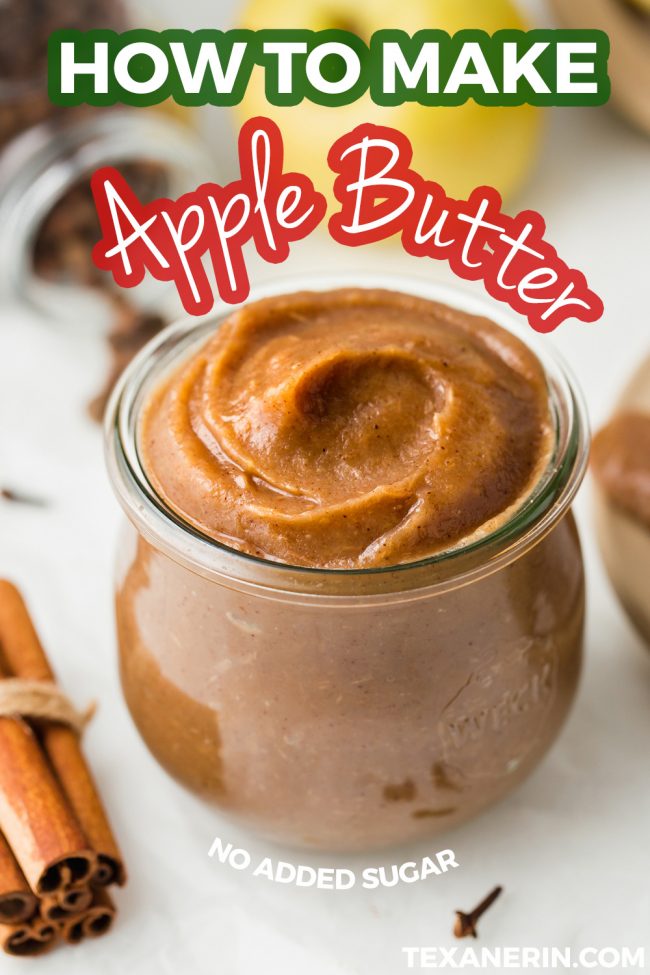 This homemade apple butter only takes 1 1/2 hours and is free of added sweetener! Naturally vegan and paleo.