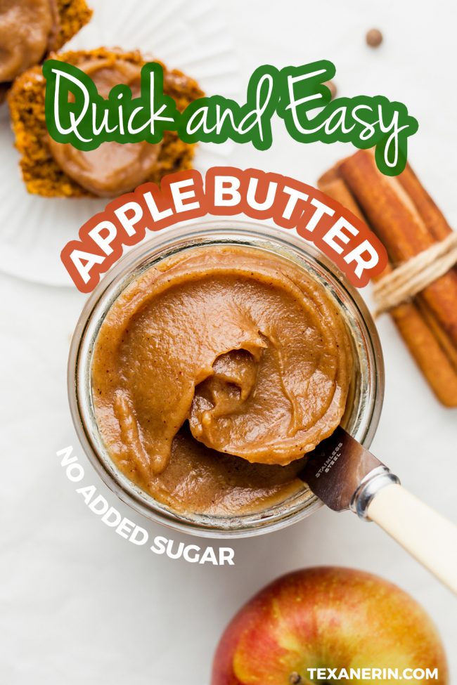 This homemade apple butter only takes 1 1/2 hours and is free of added sweetener! Naturally vegan and paleo.