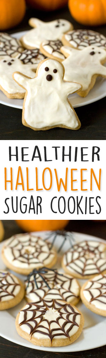 These healthier Halloween sugar cookies with cream cheese frosting are 100% whole grain, soft, chewy and taste just as delicious as the more traditional kind!