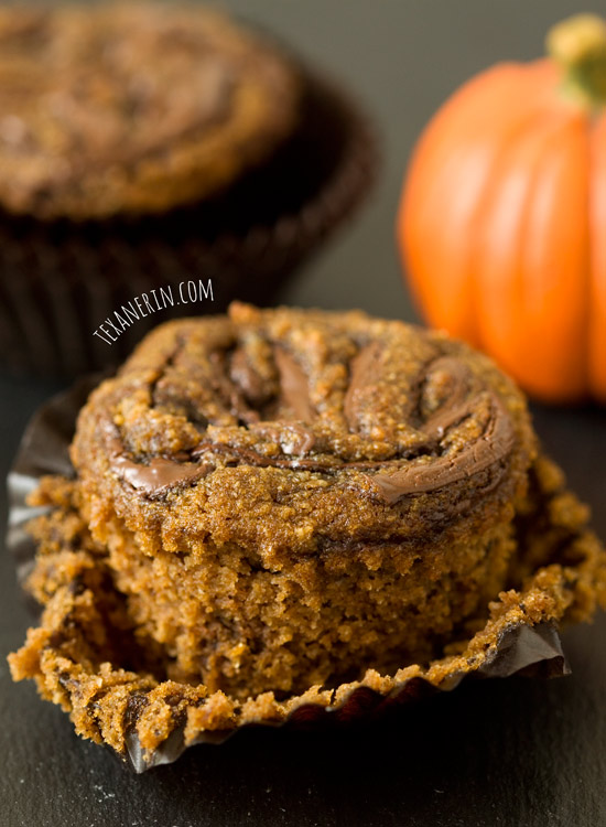 Quick and easy pumpkin spice latte Nutella muffins! (grain-free, gluten-free with a dairy-free and paleo option)