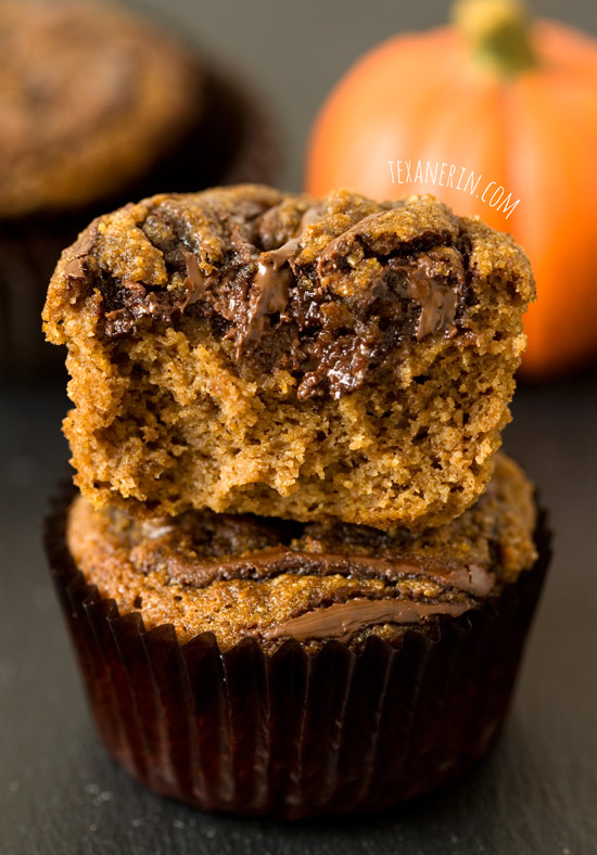 Pumpkin Spice Latte Nutella Muffins that are grain-free, gluten-free and quick and easy! With a paleo and dairy-free option.