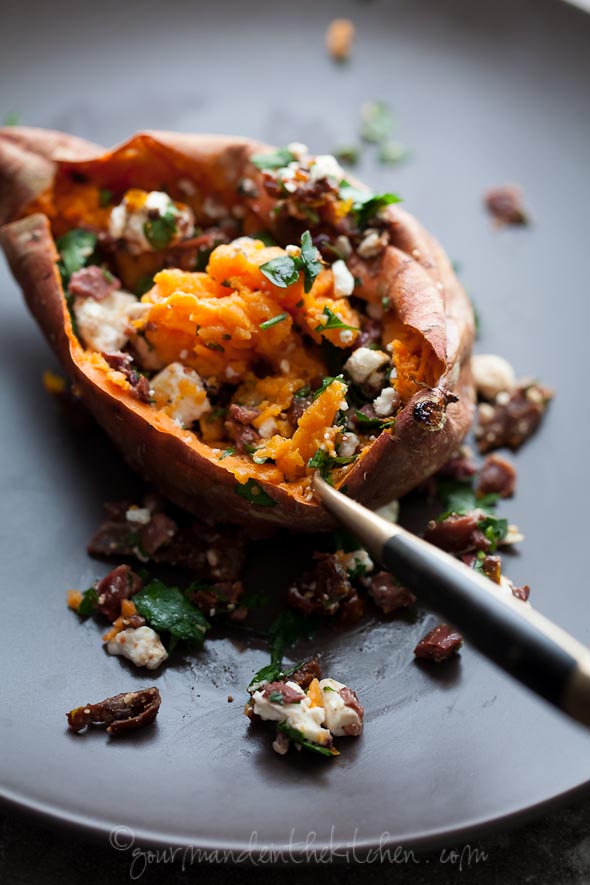 Baked Feta Stuffed Sweet Potatoes