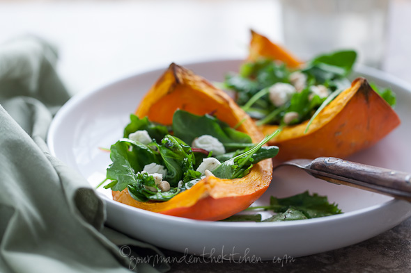 Roasted Winter Squash Salad with Goat Cheese and Pine Nuts