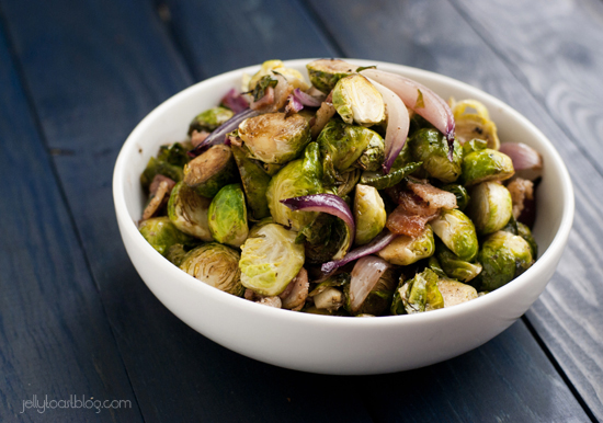 Balsamic Glazed Brussels Sprouts with Bacon + Onion