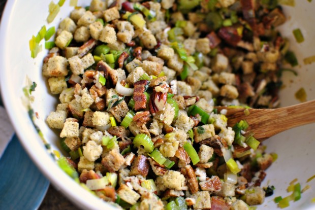 Bacon, Leek Stuffing with Sage and Pecans