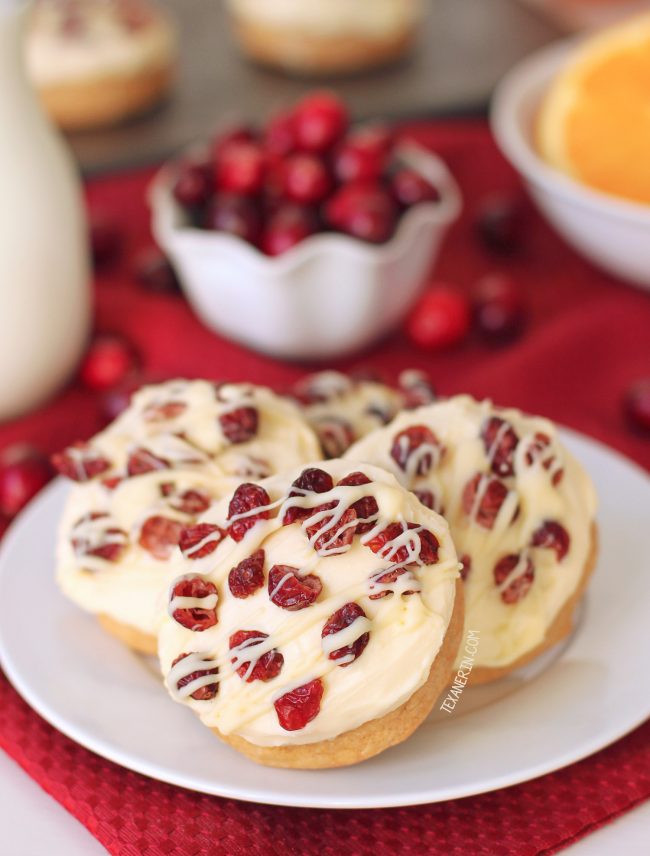 Cranberry Bliss Cookies with white chocolate cream cheese frosting (whole grain option)