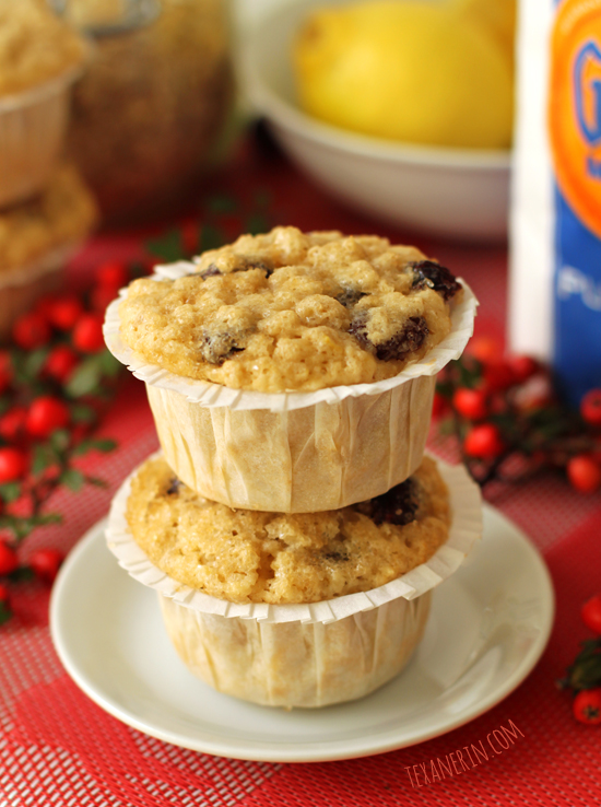 Cranberry, Lemon and Ginger Muffins from texanerin.com – made healthier with oats, these soft and moist muffins are great for the holidays!
