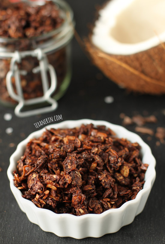 This Chocolate Coconut Granola is so easy to make and just sweet enough! From texanerin.com