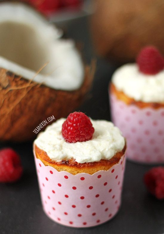 Raspberry Coconut Cupcakes – gluten-free, grain-free and with a dairy-free option!