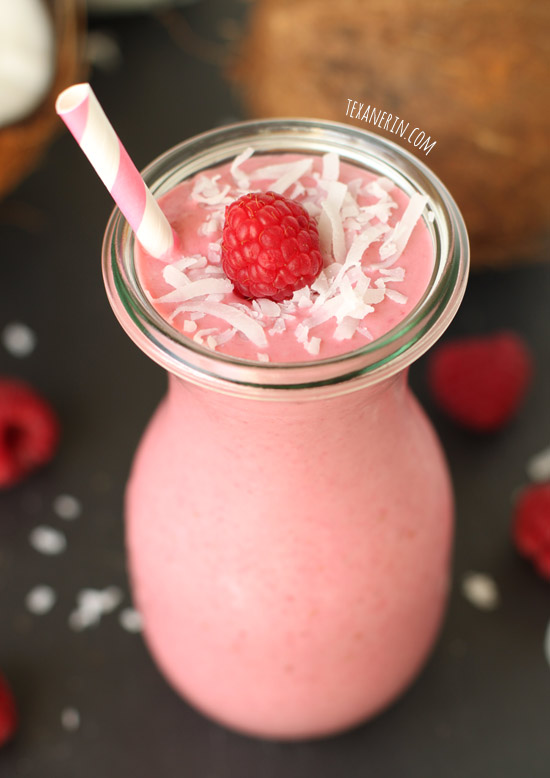 This Raspberry Coconut Smoothie from texanerin.com is naturally dairy-free and vegan!