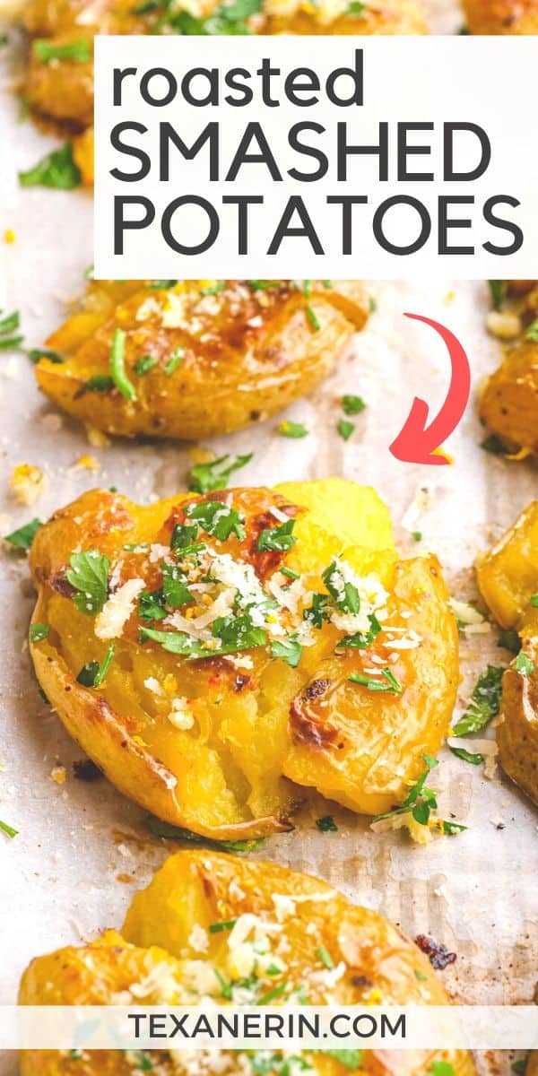 These delicious roasted smashed potatoes with Pecorino Romano (or Parmesan), garlic and lemon are probably the best potatoes you'll ever have!