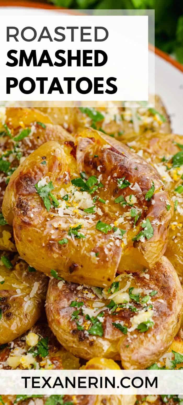 These roasted smashed potatoes with Pecorino Romano (or Parmesan), garlic and lemon are possibly the best potatoes you'll ever have! They're soft and fluffy on the inside and crisp on the outside.