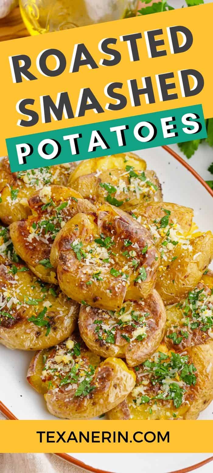 These easy roasted smashed potatoes with Pecorino Romano (or Parmesan), garlic and lemon are probably the best potatoes you'll ever have!