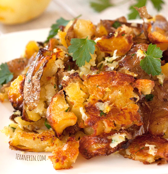 Smashed Potatoes with Pecorino Romano Gremolata from texanerin.com